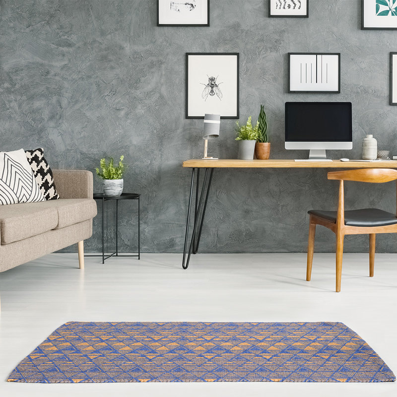 Tapis de zone mauve/orange à triangles dessiné à la main, Rectangle 5 pi x 7 pi
