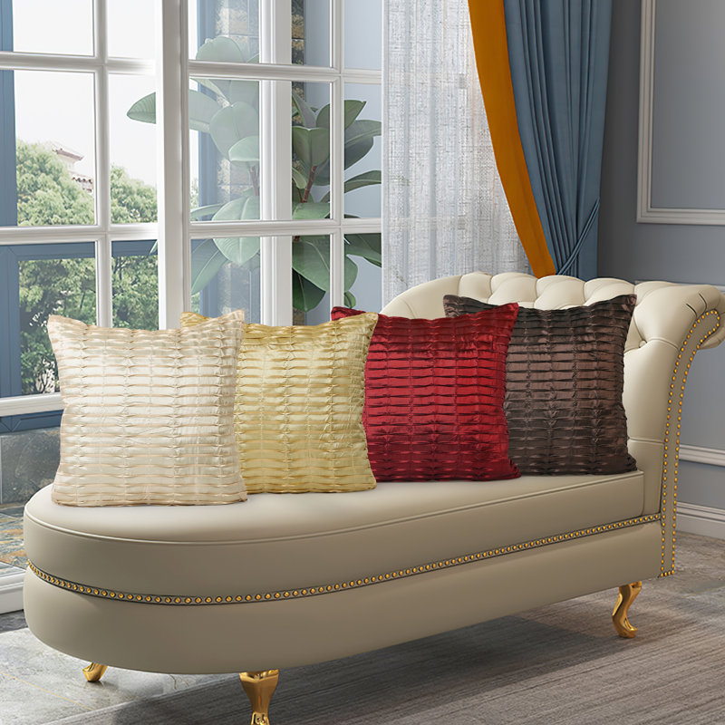 Silky Pleated Satin Pattern Striped Chenille Pillow Cover, Beige