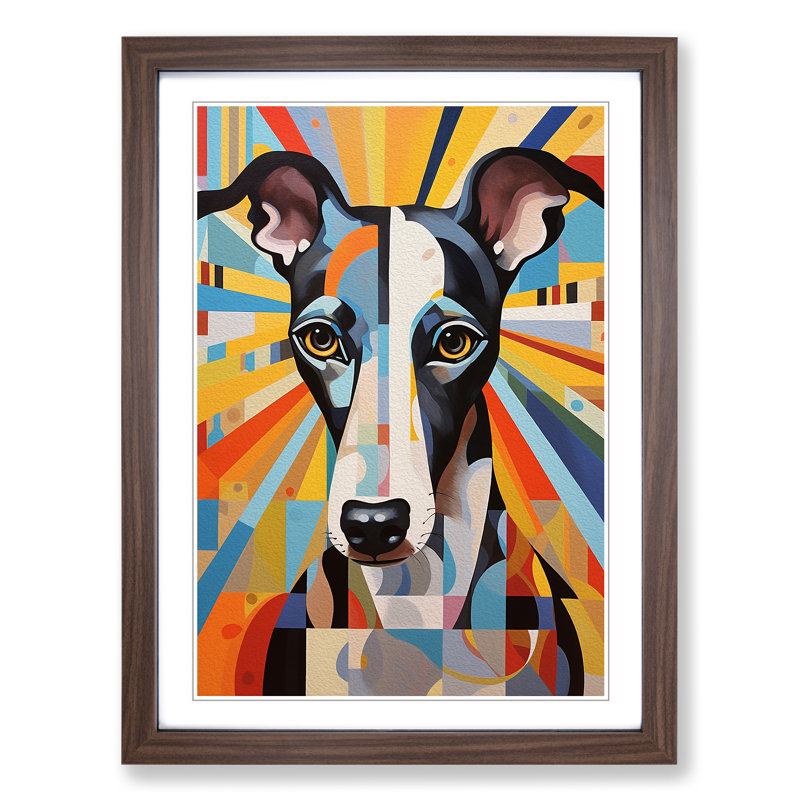 Greyhound Geometric No.2 - Framed Print, 64cm H x 46cm W x 2cm D, Walnut