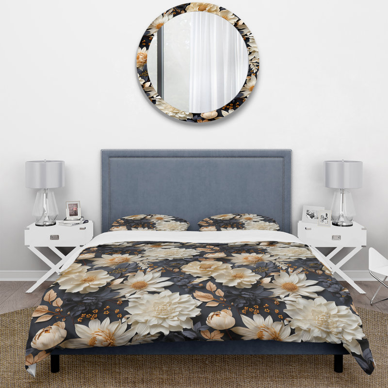 White Dahlia Cottage - ensemble de housse de couette floral - microfibre de polyester