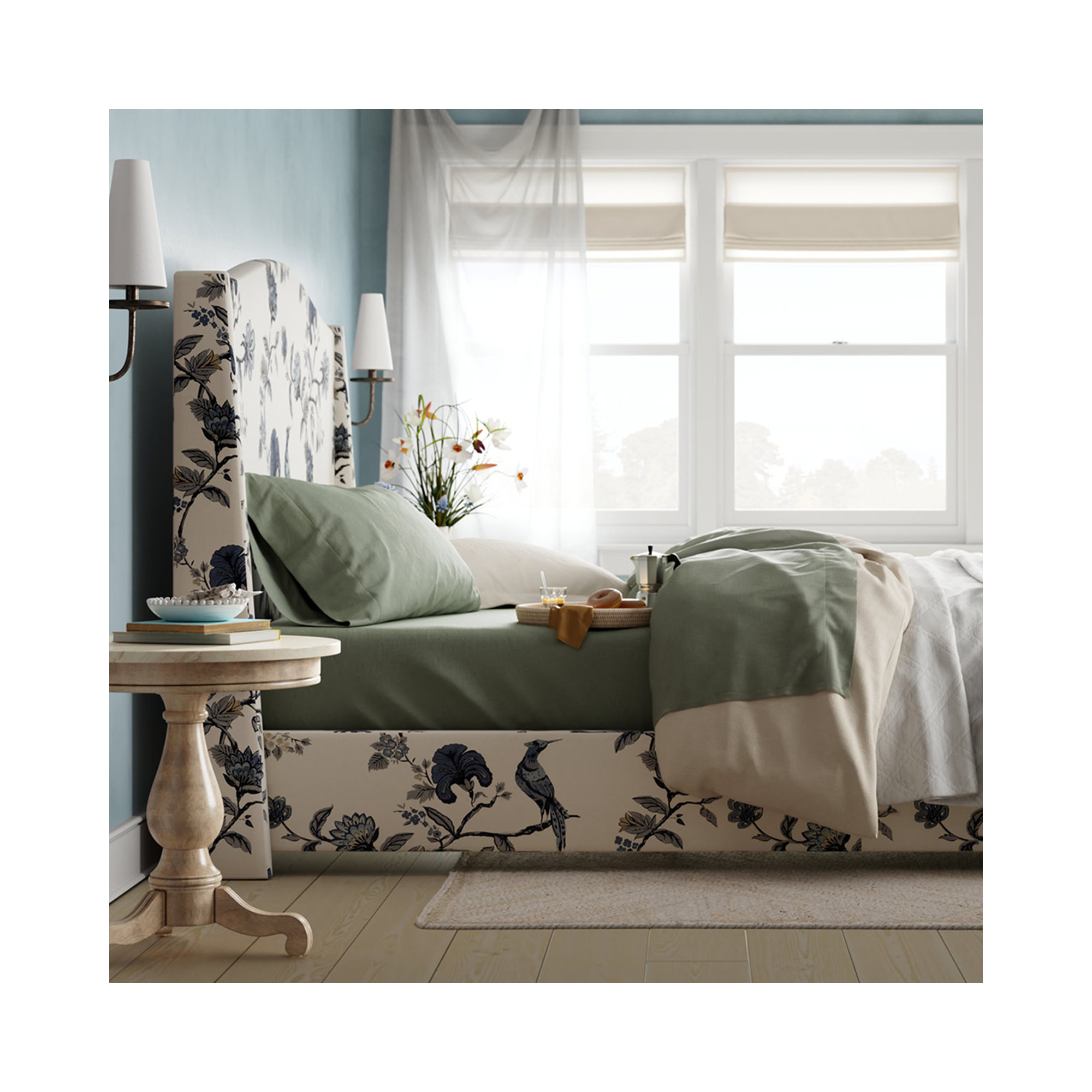 Allis Upholstered Wingback Bed, Shaana Indigo, King