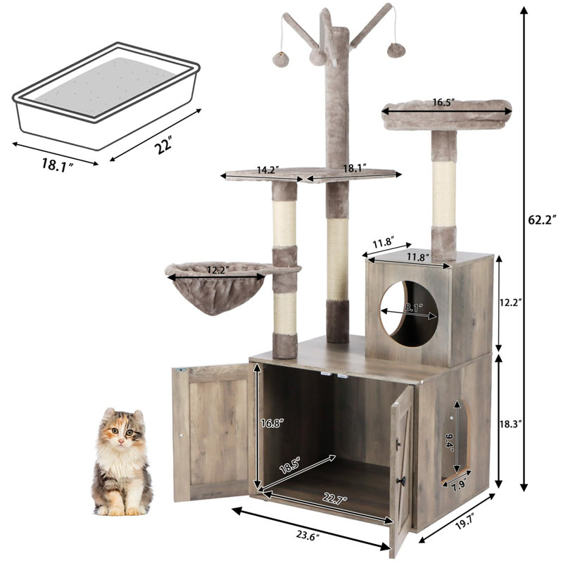62.2 " H Cat Scratching Post, Gray