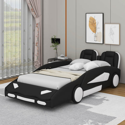 Lit plateforme simple en forme de voiture avec roulettes