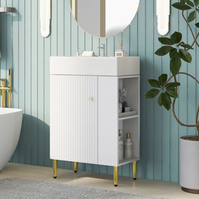 Meuble-lavabo moderne avec lavabo en céramique et grand rangement