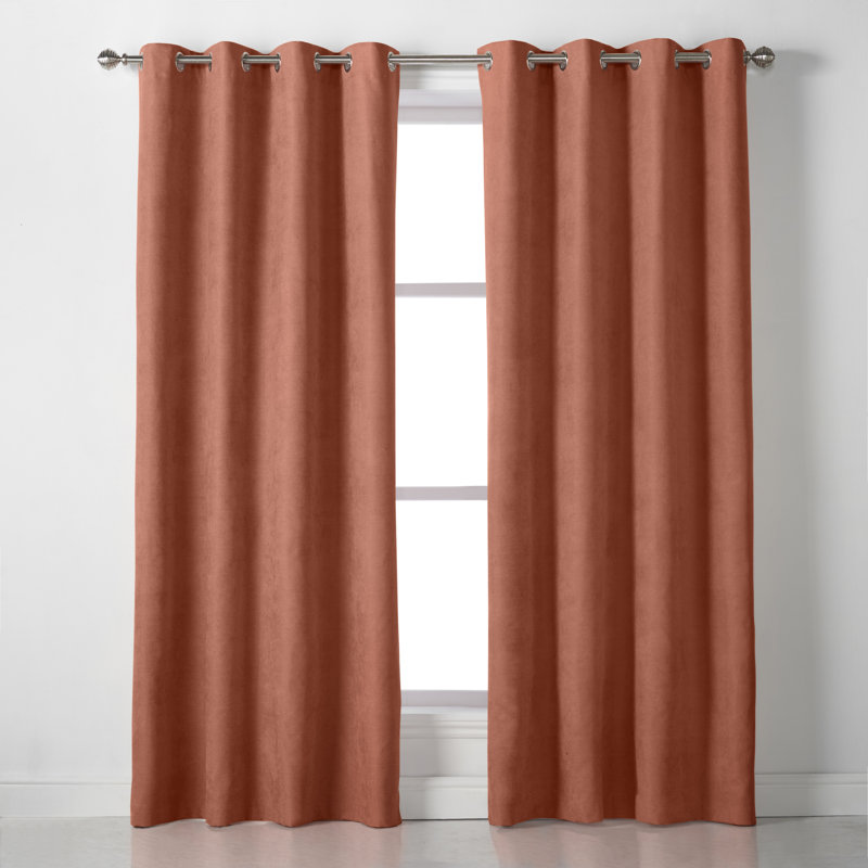 Nalaiyah Velvet Chenille Eyelet Curtains, Orange, 142cm Width x 183cm Drop