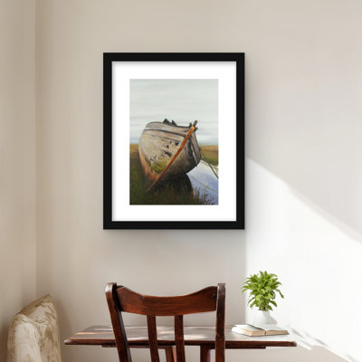 Old Abandoned Boat in a Swamp - Brown Marine Matted Print