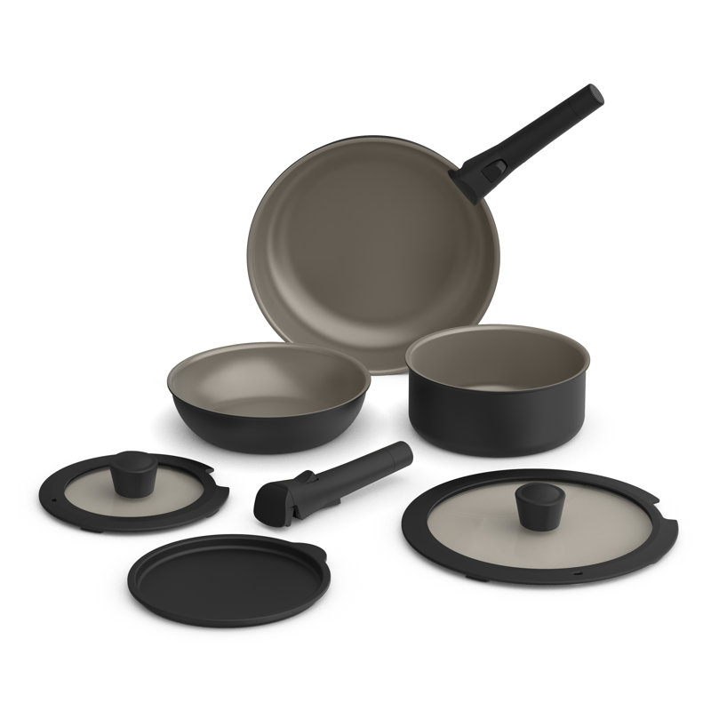 Bella 8 Piece Removable Handle Cookware Set, Black