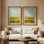 «Sunlit Meadow Landscape Fresh Pastoral Fields», ensemble de 2 reproductions d'art encadrées de qualité supérieure sur papier 26 po x 36 po