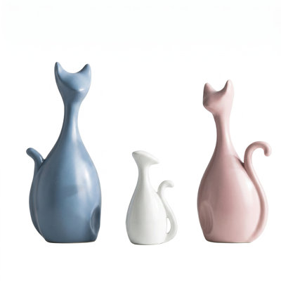 Ensemble de 3 figurines de chat en céramique, vase à sculpture abstraite moderne nordique Morandi pour console, bibliothèque, salon
