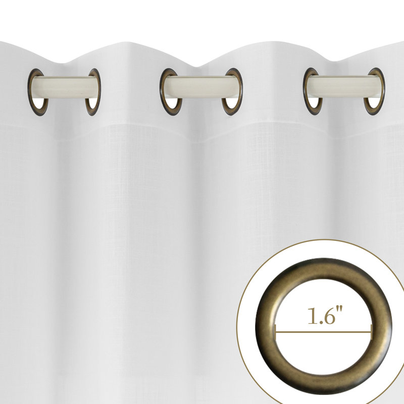 Vollmar Linen Blended Grommet Semi-Sheer Curtain Pair, 52" W x 108" L, White