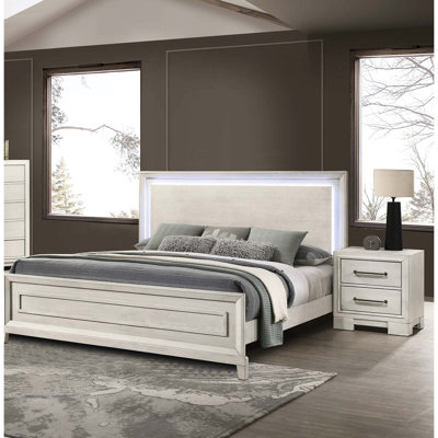 Grand lit moderne noir avec éclairage à DEL intégré, fait de densité moyenne pour la chambre à coucher à DEL, conception, addition
