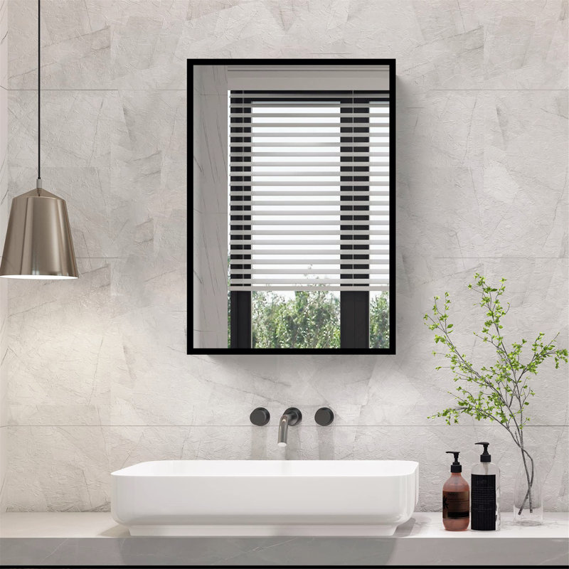Armoire de salle de bain et de salon polyvalente à fixation murale ou encastrée avec matériau en poudre de fer noir et tablettes amovibles