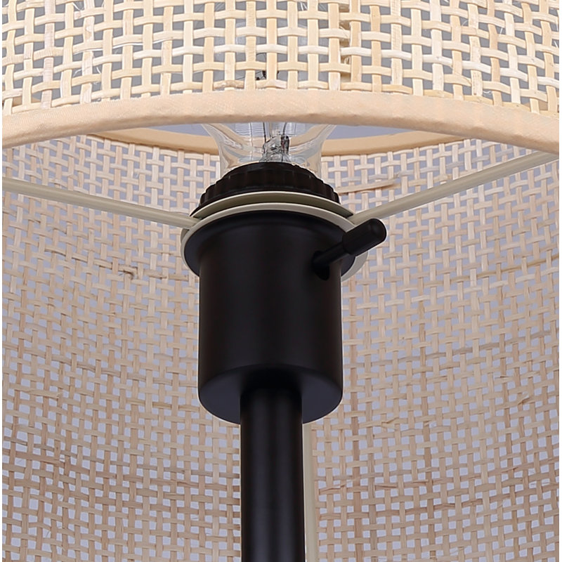 Romola Lampe de table noir mat avec abat-jour en rotin naturel et interrupteur à 3 voies, Naturel