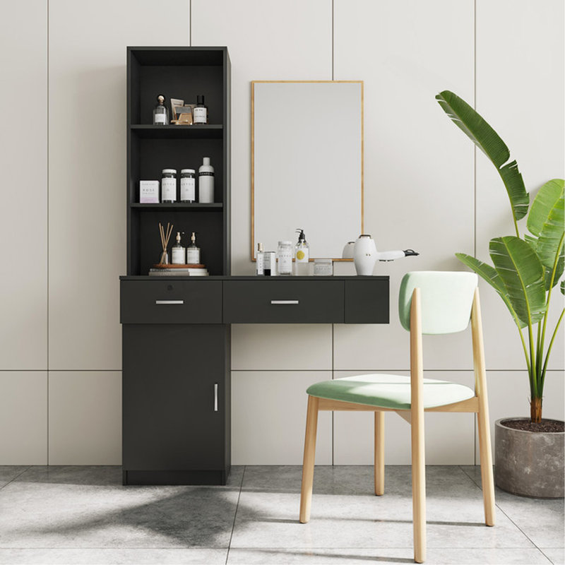 Modern And Stylish Hair Dressing Desk With Ample Storage And Functional Design, Black