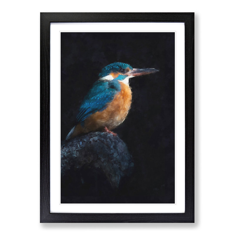Kingfisher Bird - Picture Frame Painting Print, 63cm H x 45cm W x 2cm D, Black Framed
