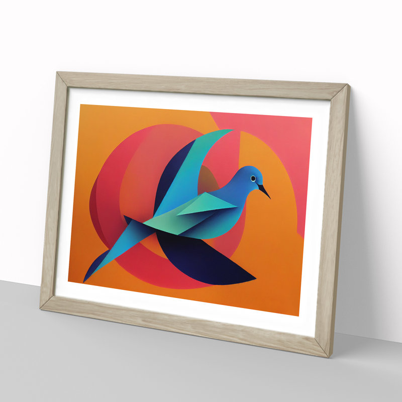 Dove Bird Abstract Vol.5 - Single Picture Frame Print, 25cm H x 34cm W x 2cm D, Oak