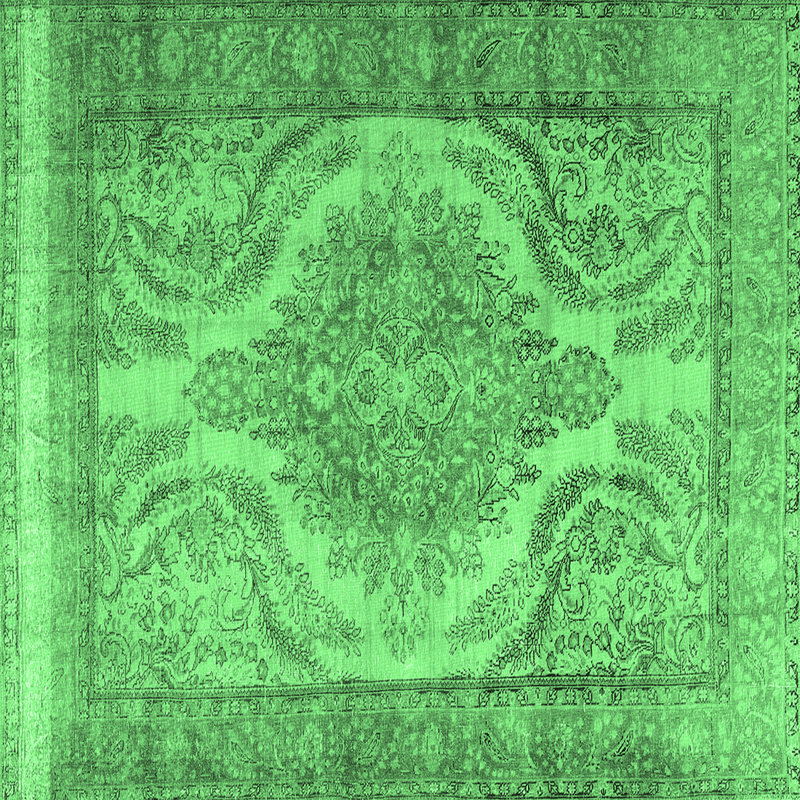 Tapis oriental en laine / polyester tissé à la machine en vert / gris, Carré 6 pi