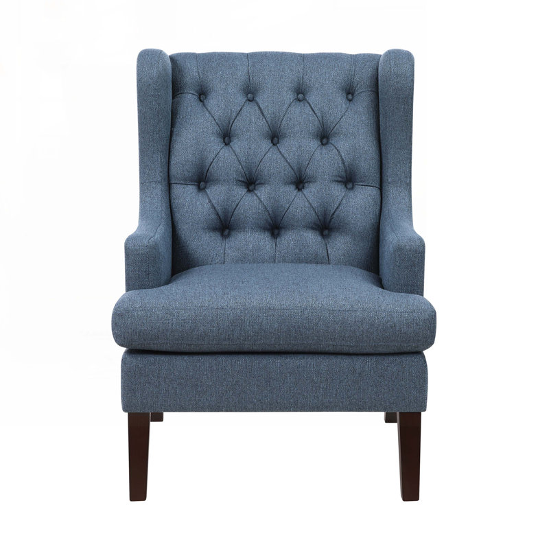 Chaise avec accoudoirs rembourrée et capitonnée en polyester à 4 pieds, Polyester bleu