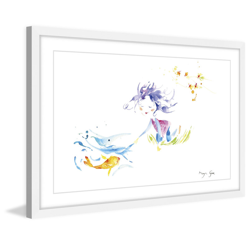 «Girl and Fish» par Maya Gur, reproduction encadrée, H 20 po x l 30 po x P 1,5 po