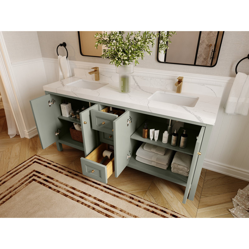 Nashville X P 22 po D Meuble-lavabo double avec 2 po Quartz de Carrare, Vert