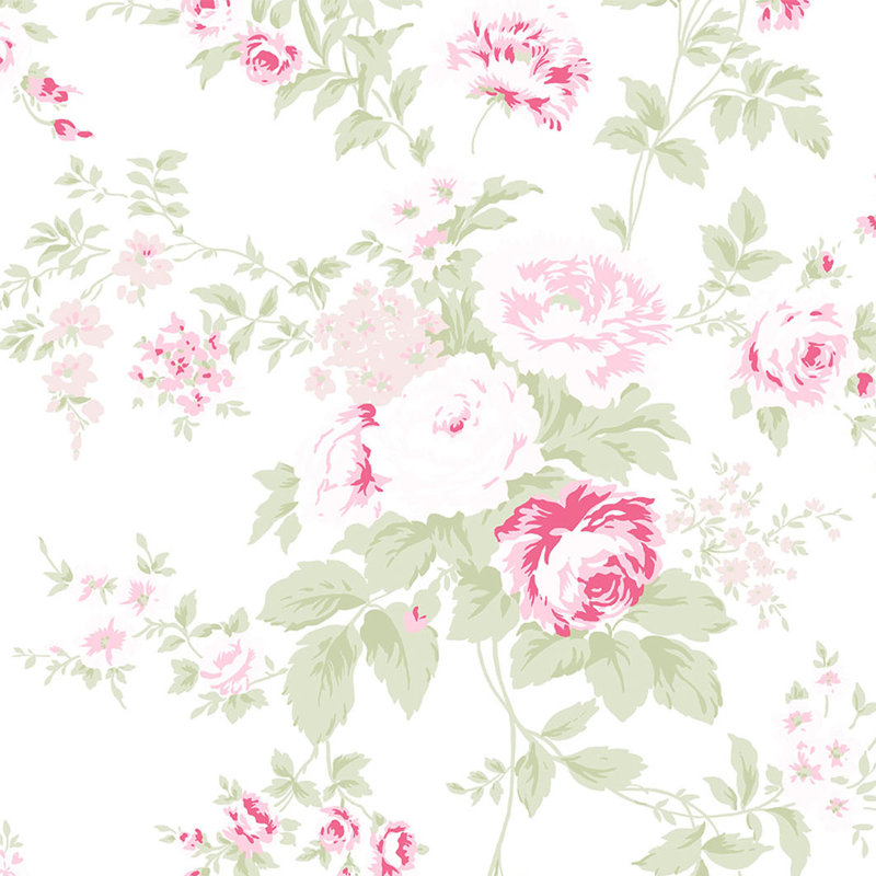 Rachel Ashwell Wild Flower Off White Wallpaper, Pink