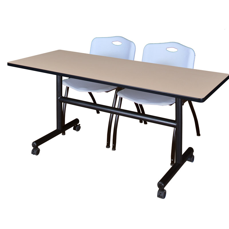 Table gigogne d'appoint Nevjana, 2 chaises empilables, H 29 po x l 60 po x P 30 po, Gris, Gris