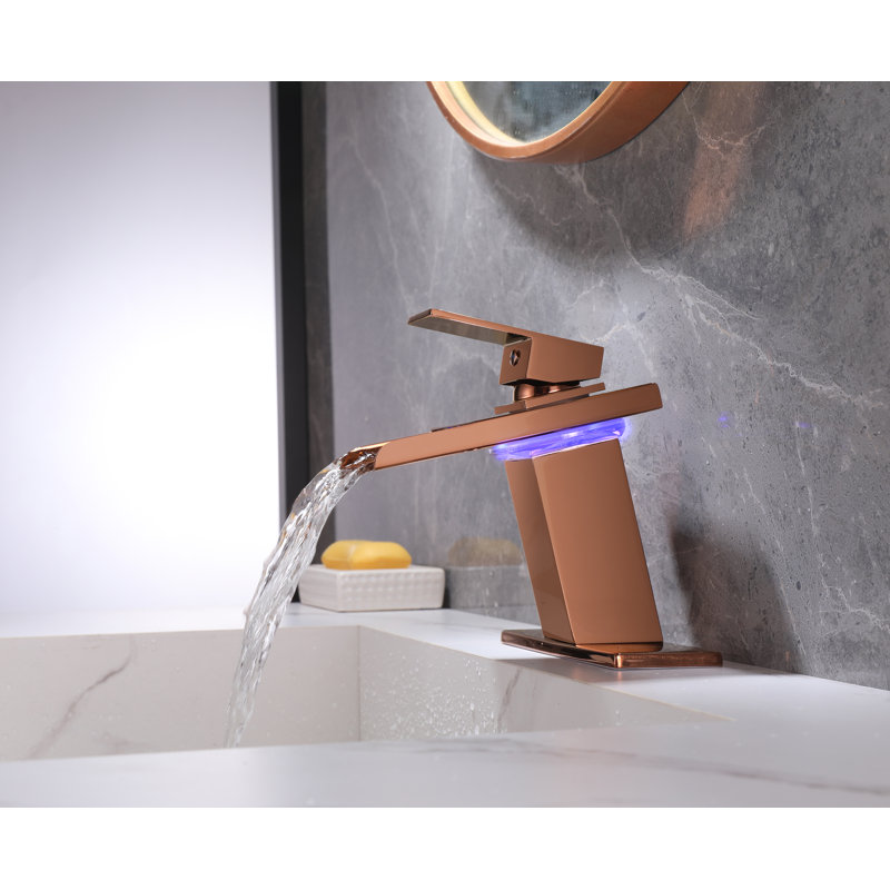 Single-Hole Single-handle Bathroom Faucet with Drain Assembly, Rose Gold