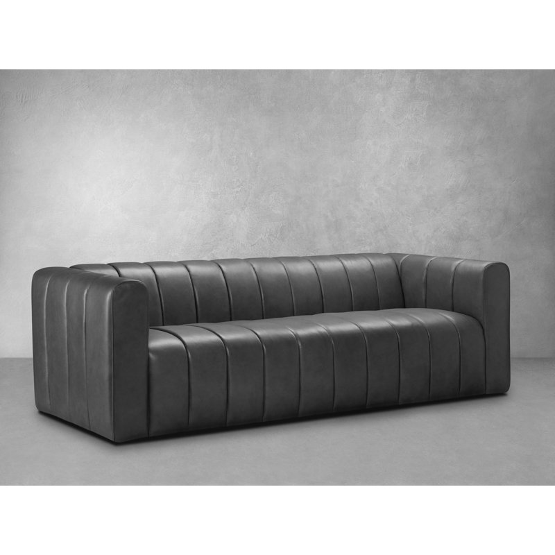 Canapé Trefor 100% cuir fleur, Gris foncé