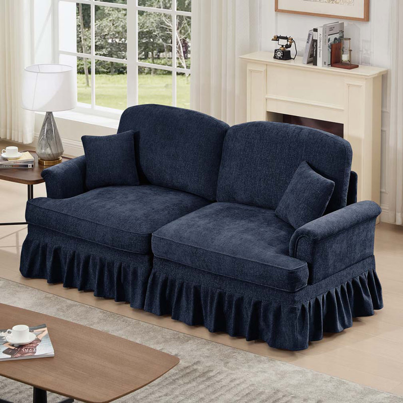 Très grand canapé deux places Mid-Century, Bleu, H 36,6 po x l 76,4 po x P 32,8 po