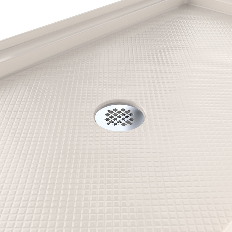 DreamLine SlimLine 36 inch D x 60 inch W x 2 3/4 inch H Single Threshold Biscuit Alcove Shower Base with 2 inch Chrome Center Round Drain