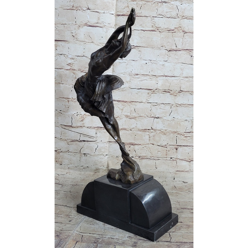Signed Erotic Art Leaping Dancer Bronze Sculpture Marble base by Delore Hot Cast