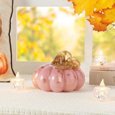 5.75"D X 4.75"H Pink Glass Pumpkin