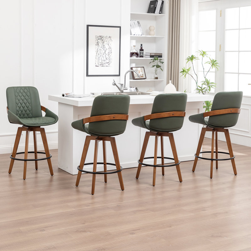 Modern Upholstered Swivel Counter & Bar Stools, 4, Green, Bar Stool (30.37" Seat Height)