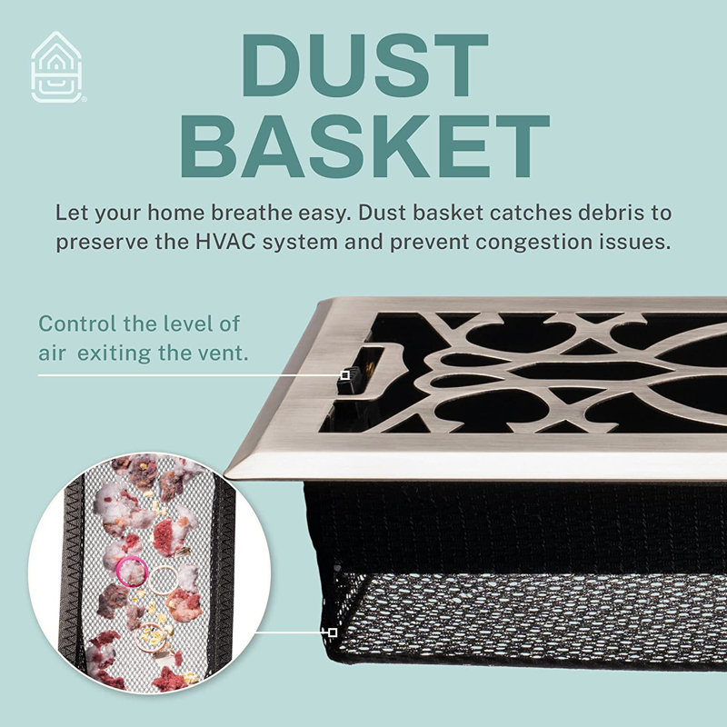 Victorian Satin Nickel Decorative Floor Vent Register with Mesh Cover