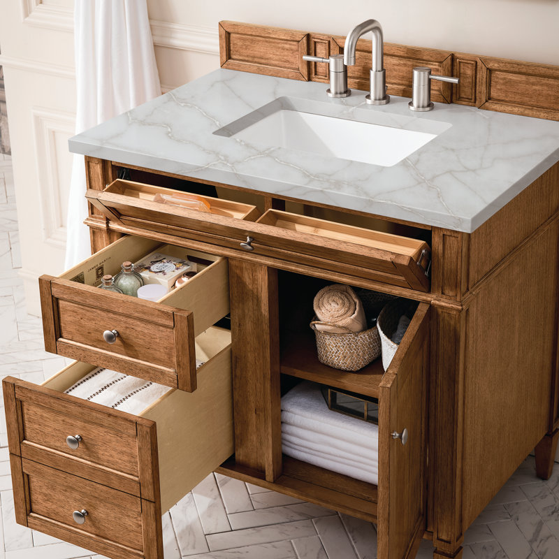 Brittany 36'' W Single Vanity, Saddle Brown, Victorian Silver, 8" Widespread