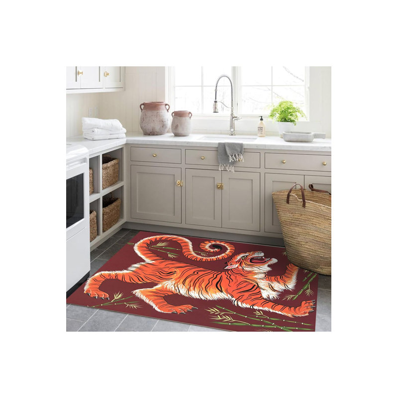 Tapis décoratif tigré et bambou, Tapis de couloir 2 pi 6 po x 6 pi 7 po inclus