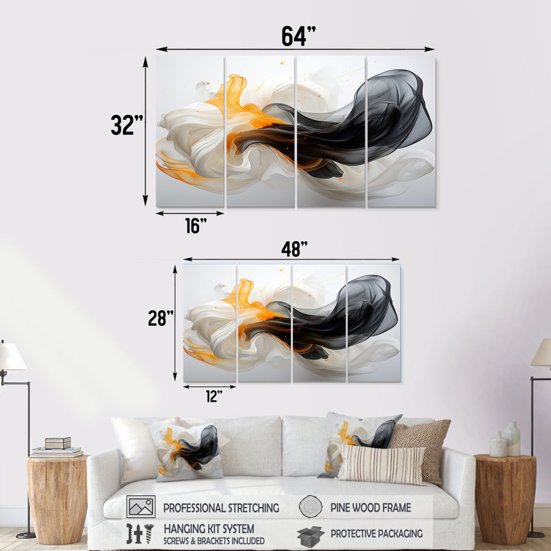 Emmie - Encre liquide, art mural abstrait 4 pièces, 28" H x 48" W