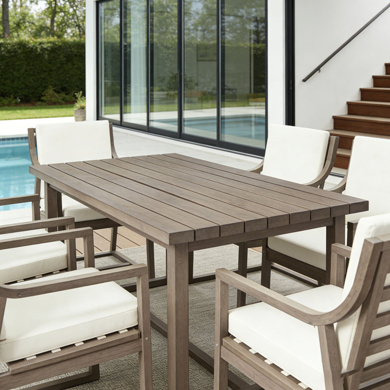 Outdoor Dining Set 5-Piece Outdoor Dining Set Patio Table And Chairs Set with Umbrella Hole, Walnut+Rectangular table