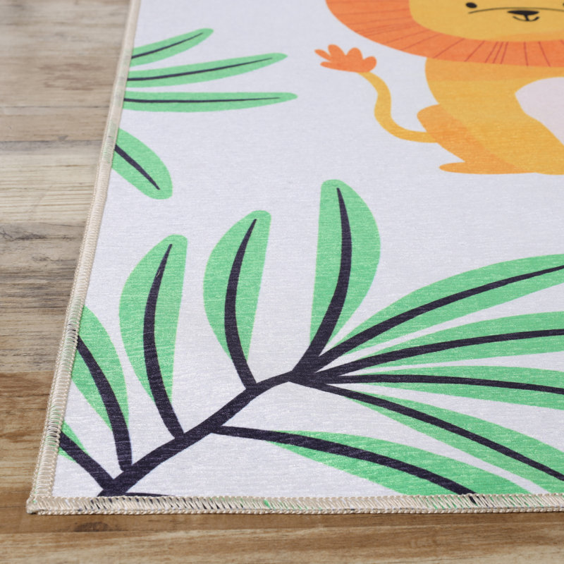 Tapis 100% polyester antidérapant pour enfants Jungle Animals, Rectangle 3 pi x 5 pi