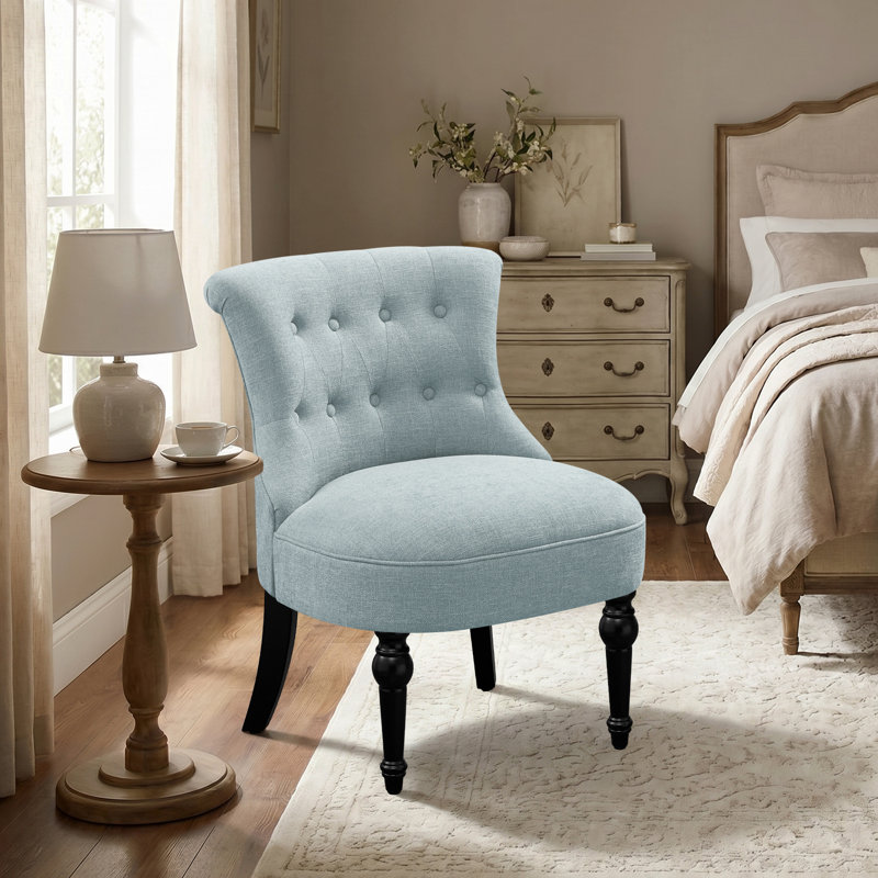 24.4 " Wide Tufted Chenille Accent Side Chair (Set of 2), Light Blue