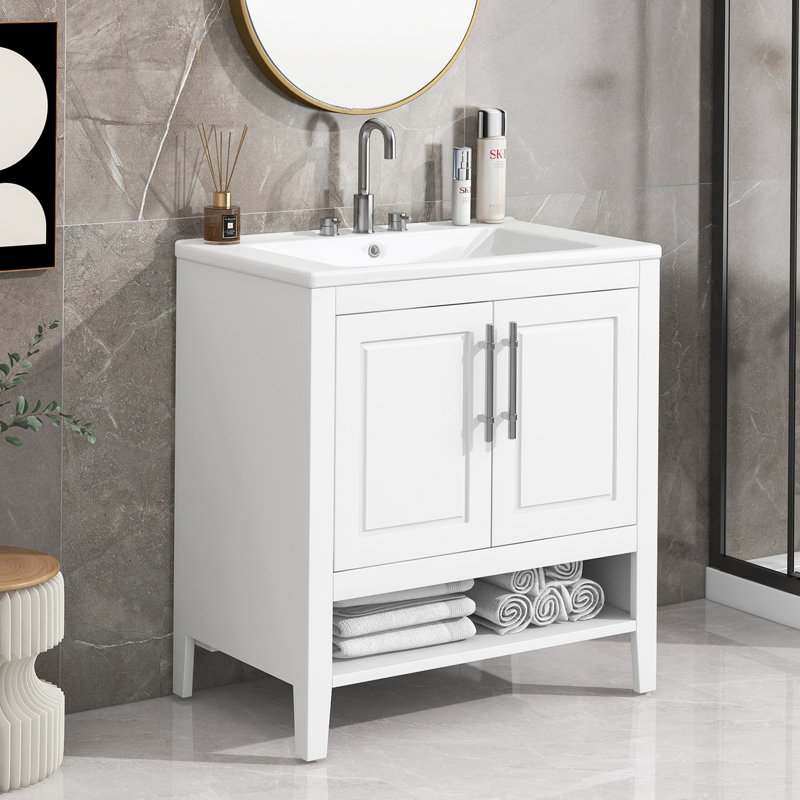 Meuble-lavabo simple 30 po avec plateau en céramique Haxhire