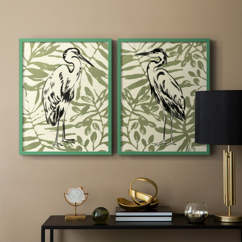 «Retro Parlor Heron III», reproduction encadrée de qualité supérieure - prête à être accrochée - aucun clou requis - aucun clou requis