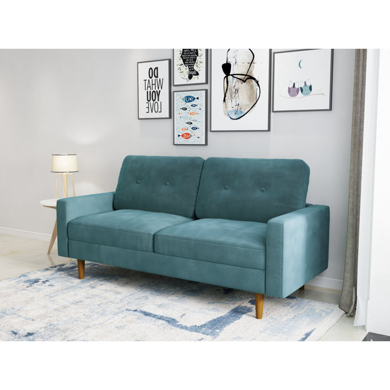 70'' Velvet Sofa, Prussian Blue Velvet 