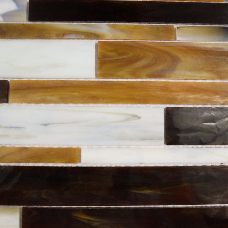 Carreau de mosaïque linéaire en verre Harlequin 12 po x 12 po, Jaune / blanc