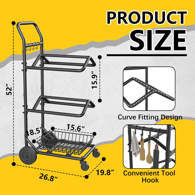 Rolling 2-Tier Saddle Rack Cart with Storage Basket & Hooks - Heavy-Duty Steel Equestrian Tack Organizer for Stables, Barns & Competition Venues (Black)