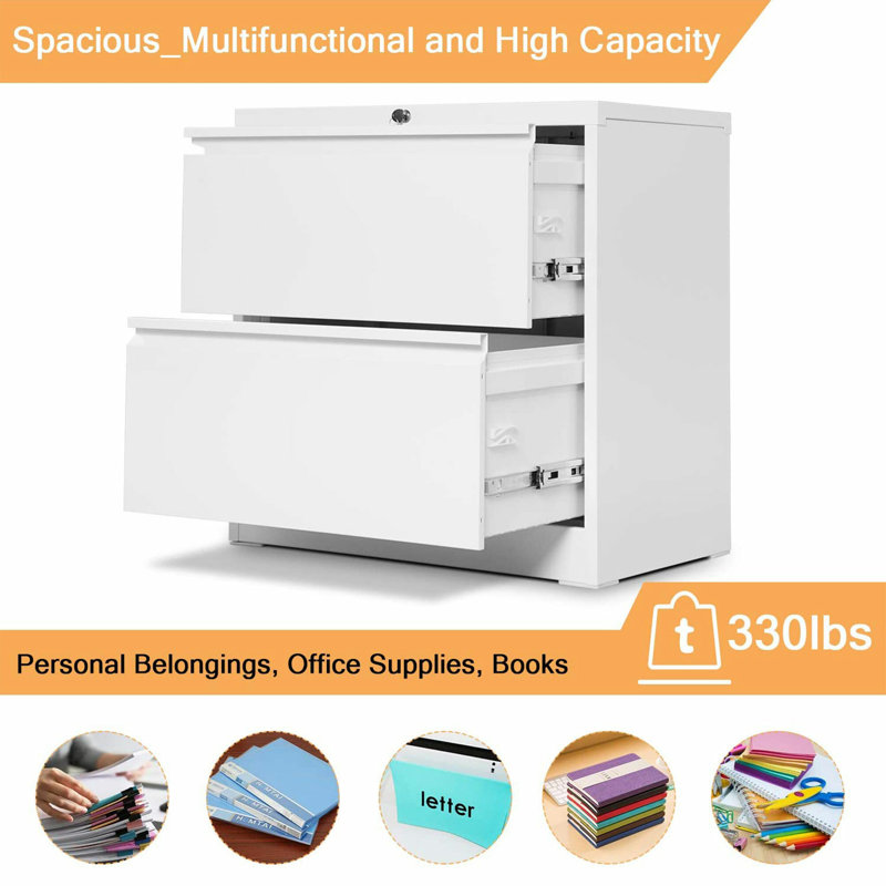  28.25 Inch Locking 2 Drawer Metal Office Storage Filing Cabinet, White