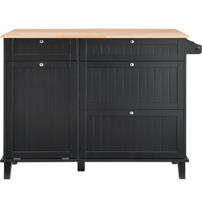 Chariot pour îlot de cuisine, barre de petit-déjeuner en bois de 50 po avec armoire à ordures, rangement inclinable de 10 gallons, table de salle à manger de ferme avec abattant, barre à serviettes, tiroir, noir