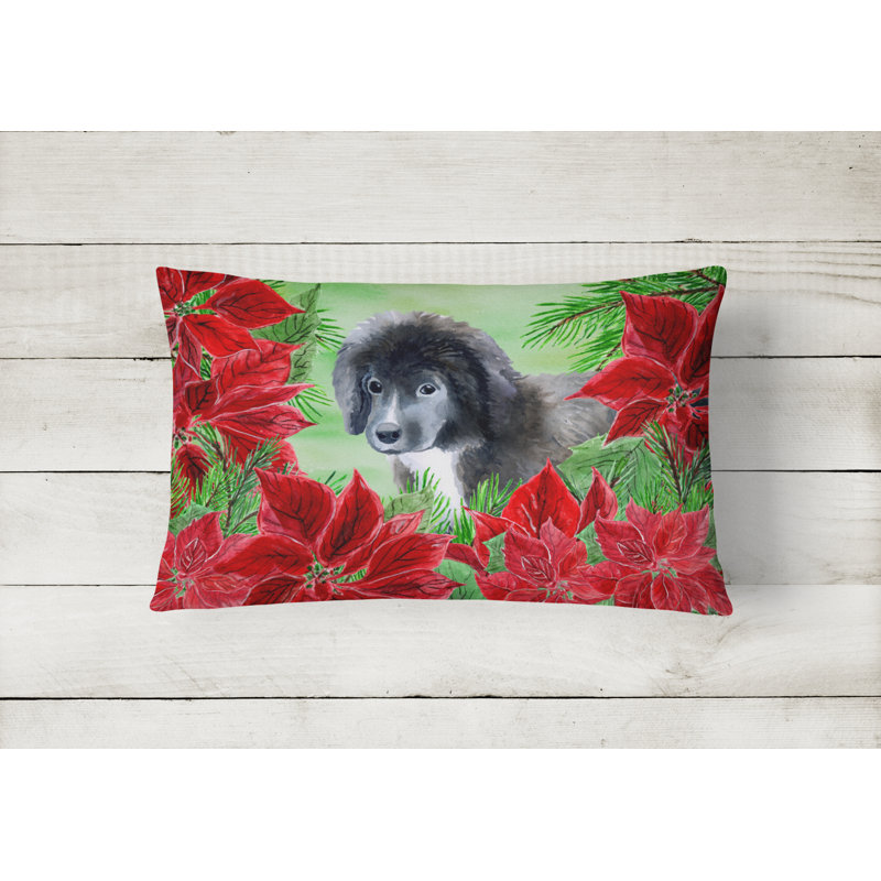 Caroline's Treasures Newfoundland Puppy Poinsettias Throw Pillow - Thumbnail 3