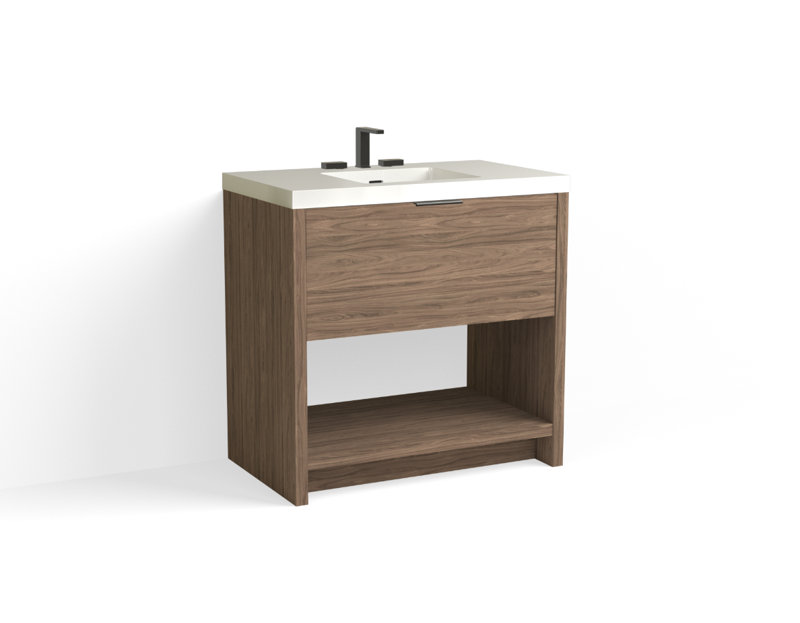 Vista 36" W Freestanding Single Bathroom Vanity, White Gloss, Nocino/Matte Black, 8" Widespread