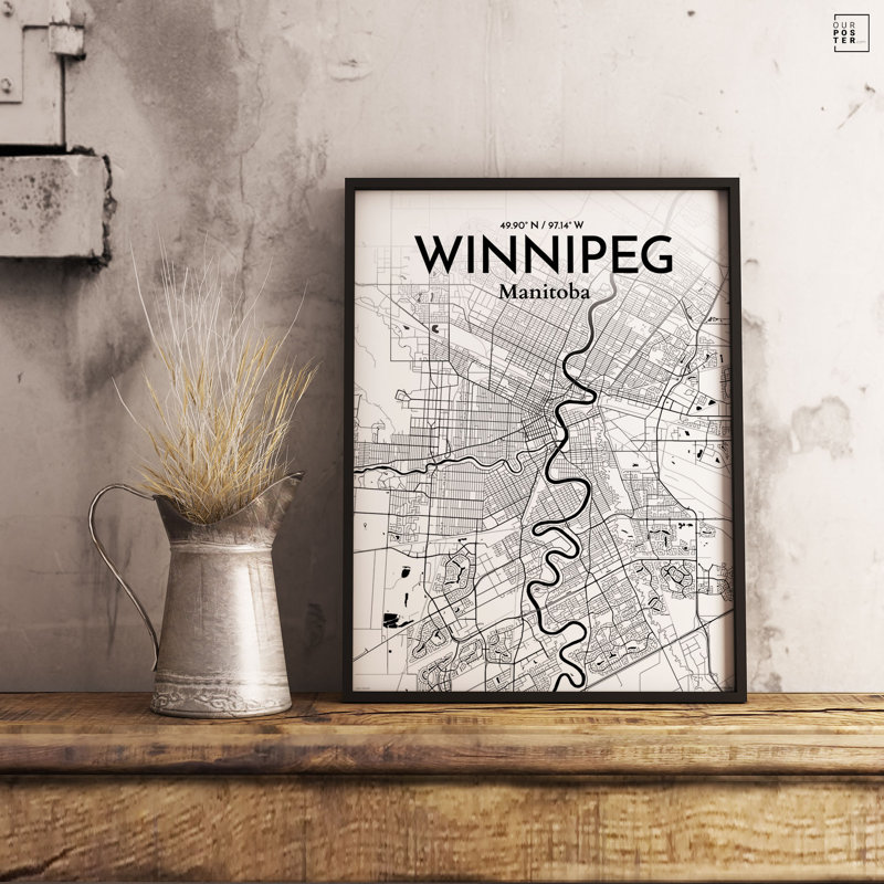 « winnipeg city map », reproduction d’impression sur affiche en encre, H 24 po x l 18 po